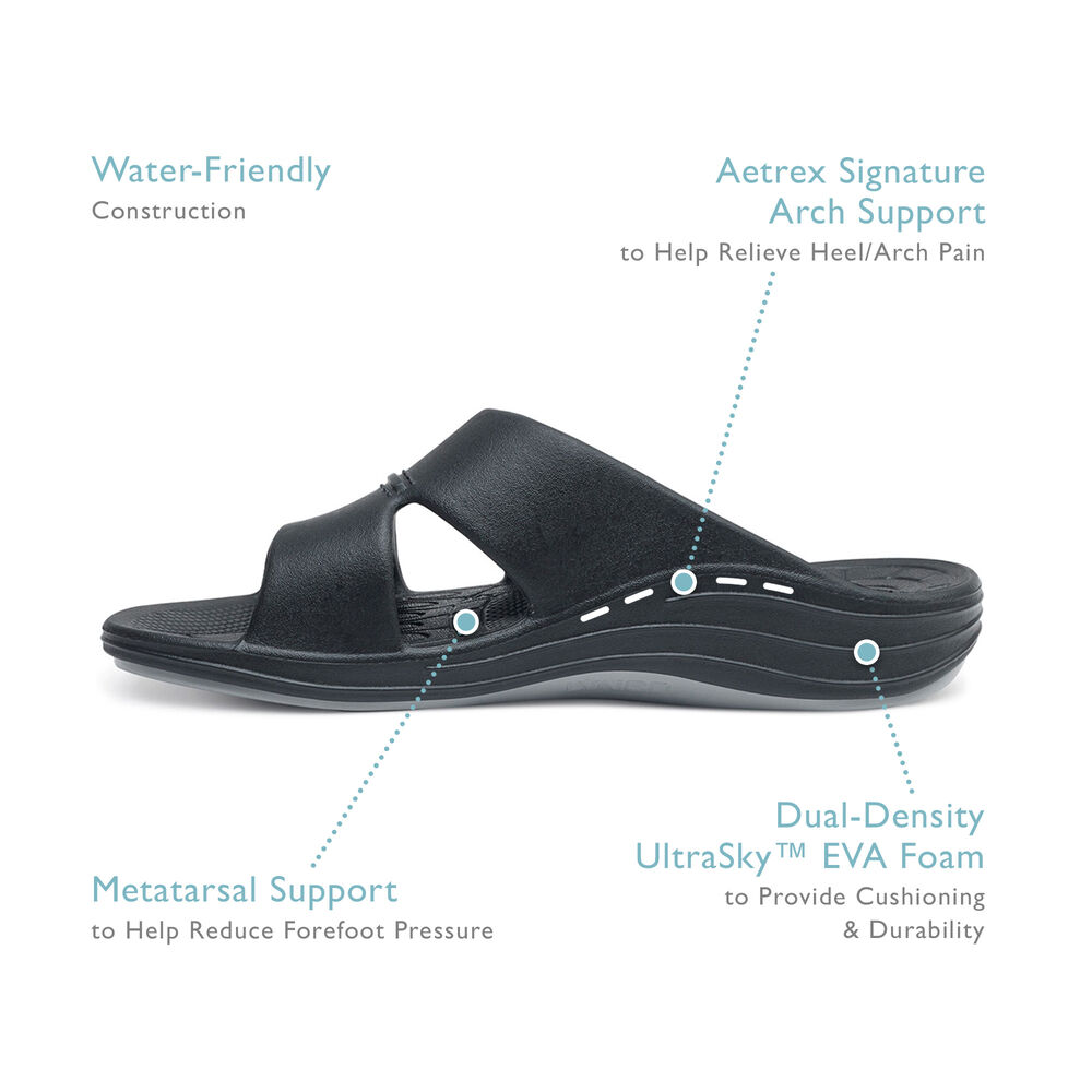 Aetrex Men's Bali Orthotic Slippers - Charcoal | USA OL6ZH0M